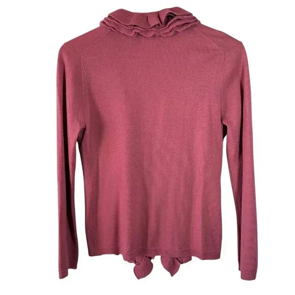 Garnet Hill Dusty Rose Merino Wool Ruffle Cardigan Sweater Size XS - Picture 5 of 5